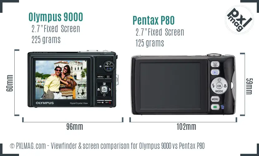 Olympus 9000 vs Pentax P80 Screen and Viewfinder comparison