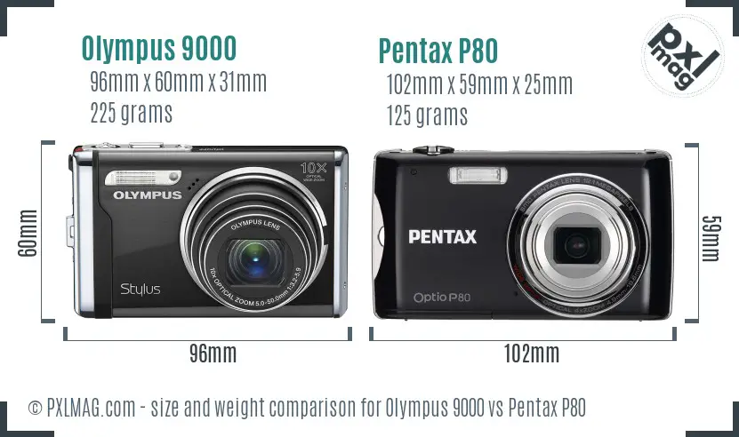 Olympus 9000 vs Pentax P80 size comparison