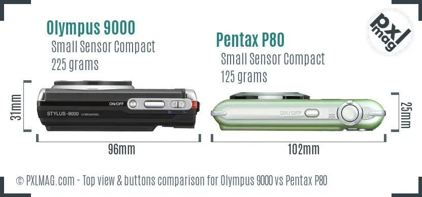 Olympus 9000 vs Pentax P80 top view buttons comparison