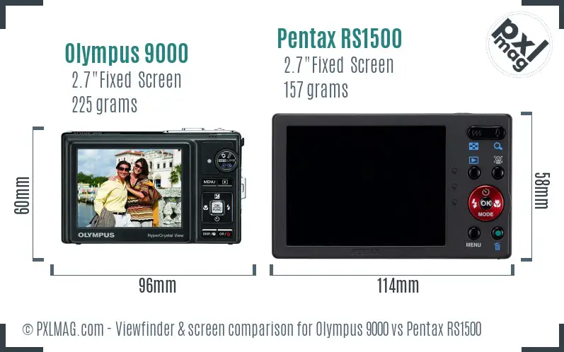 Olympus 9000 vs Pentax RS1500 Screen and Viewfinder comparison
