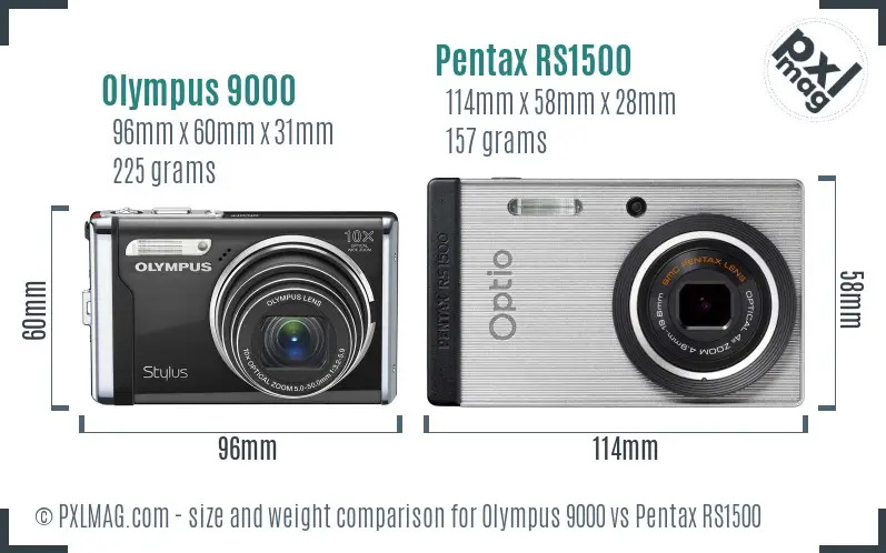 Olympus 9000 vs Pentax RS1500 size comparison