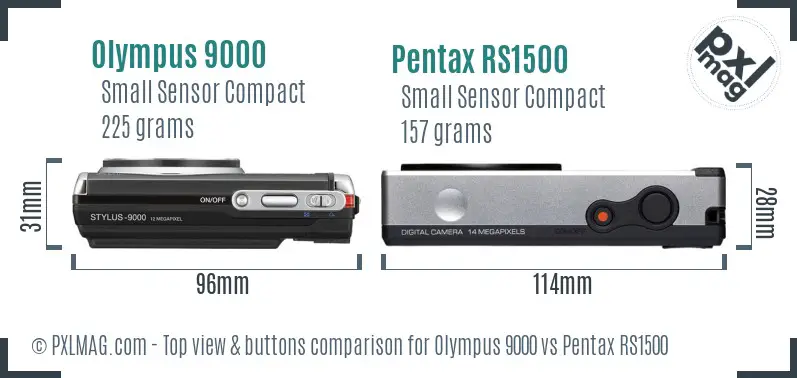Olympus 9000 vs Pentax RS1500 top view buttons comparison