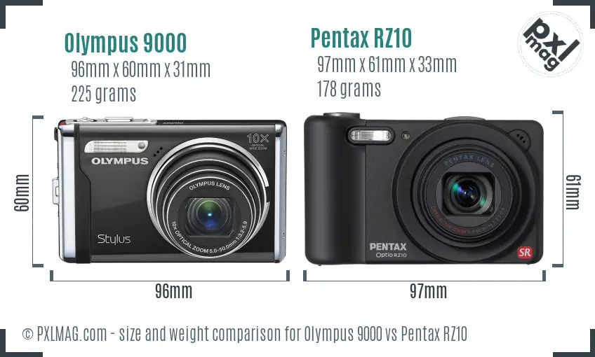 Olympus 9000 vs Pentax RZ10 size comparison
