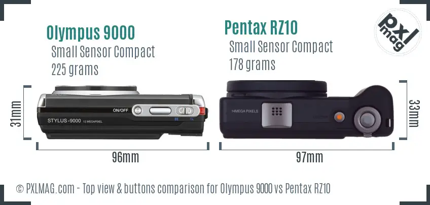 Olympus 9000 vs Pentax RZ10 top view buttons comparison