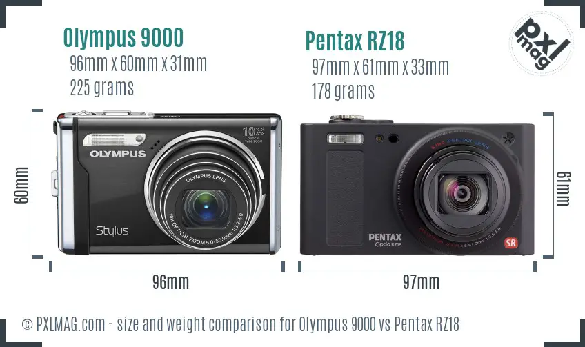 Olympus 9000 vs Pentax RZ18 size comparison