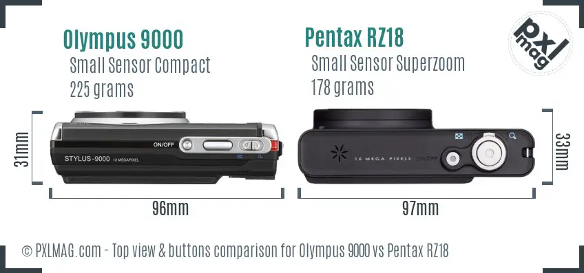 Olympus 9000 vs Pentax RZ18 top view buttons comparison