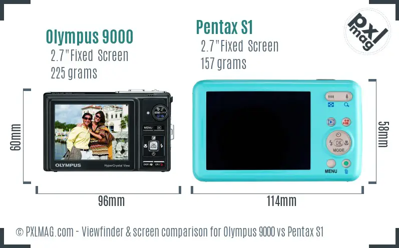 Olympus 9000 vs Pentax S1 Screen and Viewfinder comparison