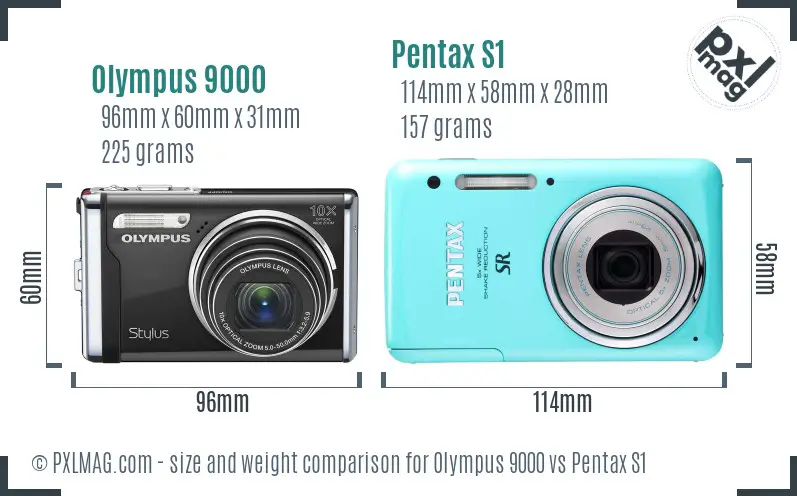 Olympus 9000 vs Pentax S1 size comparison