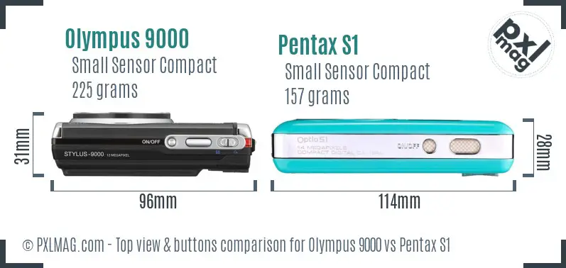 Olympus 9000 vs Pentax S1 top view buttons comparison