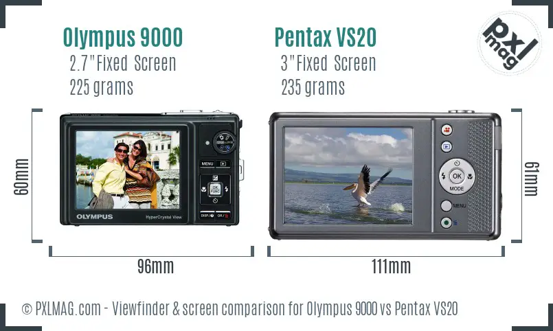 Olympus 9000 vs Pentax VS20 Screen and Viewfinder comparison