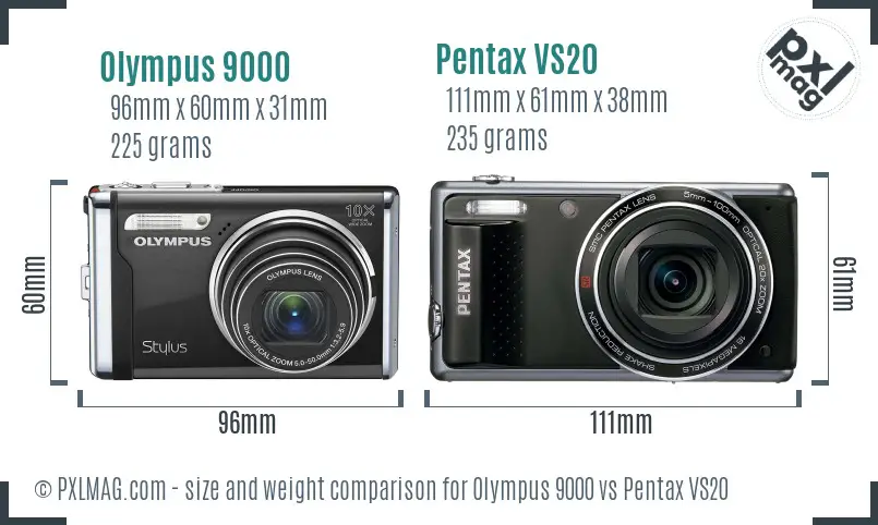 Olympus 9000 vs Pentax VS20 size comparison
