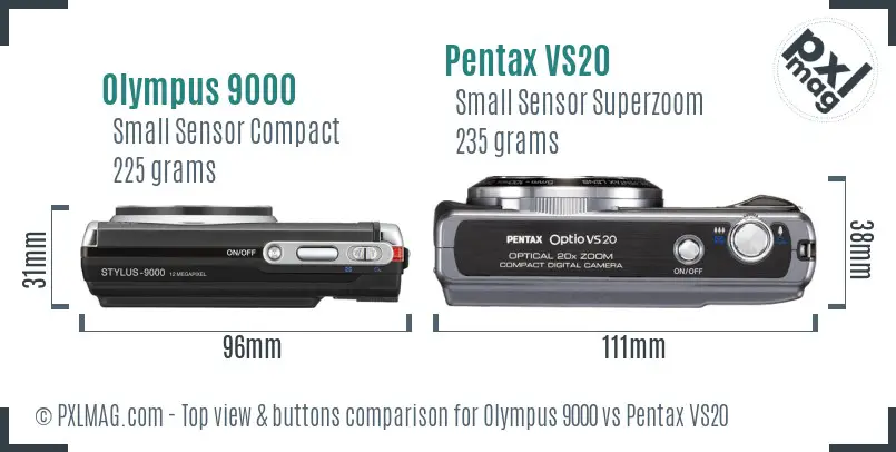 Olympus 9000 vs Pentax VS20 top view buttons comparison