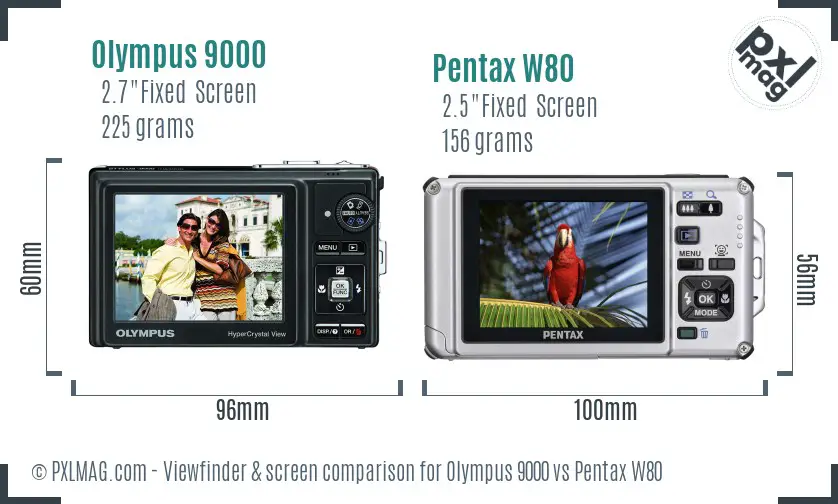 Olympus 9000 vs Pentax W80 Screen and Viewfinder comparison