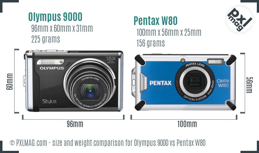 Olympus 9000 vs Pentax W80 size comparison