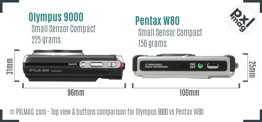 Olympus 9000 vs Pentax W80 top view buttons comparison