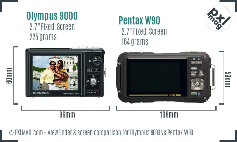 Olympus 9000 vs Pentax W90 Screen and Viewfinder comparison