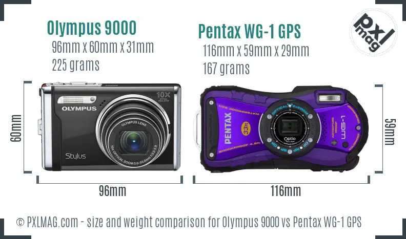 Olympus 9000 vs Pentax WG-1 GPS size comparison