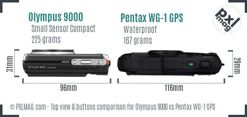 Olympus 9000 vs Pentax WG-1 GPS top view buttons comparison