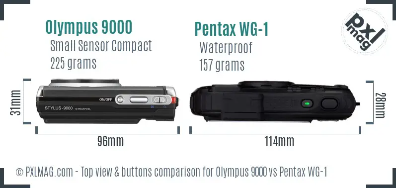 Olympus 9000 vs Pentax WG-1 top view buttons comparison