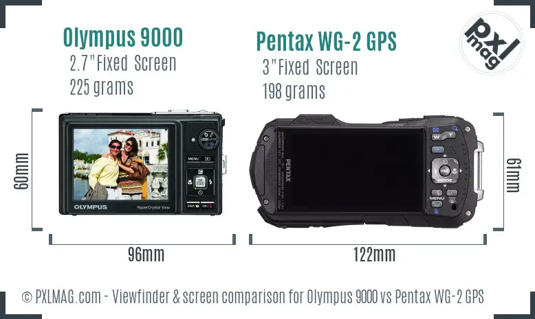 Olympus 9000 vs Pentax WG-2 GPS Screen and Viewfinder comparison