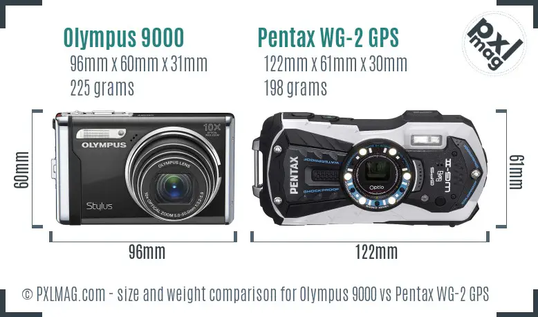 Olympus 9000 vs Pentax WG-2 GPS size comparison