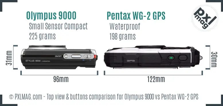 Olympus 9000 vs Pentax WG-2 GPS top view buttons comparison