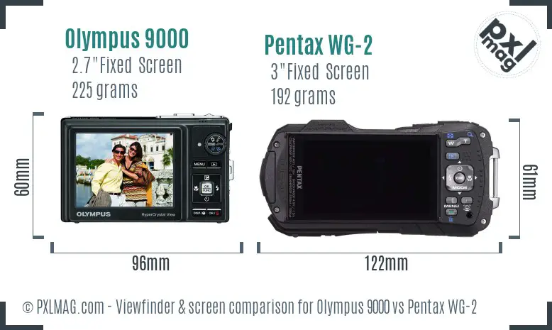 Olympus 9000 vs Pentax WG-2 Screen and Viewfinder comparison