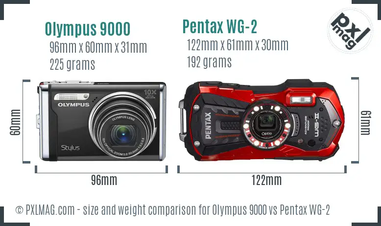 Olympus 9000 vs Pentax WG-2 size comparison