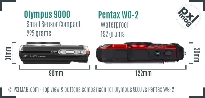 Olympus 9000 vs Pentax WG-2 top view buttons comparison