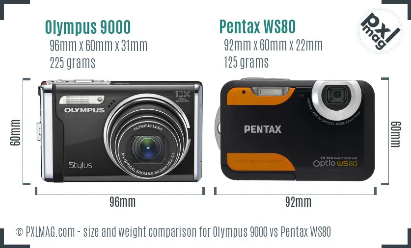 Olympus 9000 vs Pentax WS80 size comparison