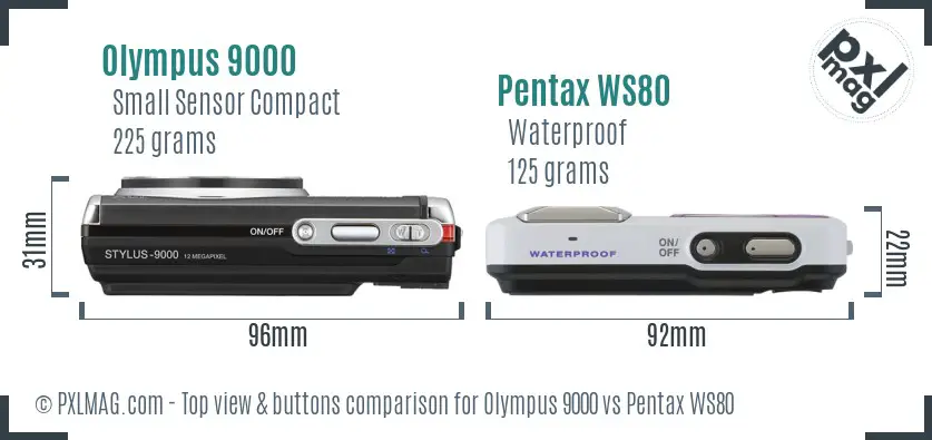 Olympus 9000 vs Pentax WS80 top view buttons comparison