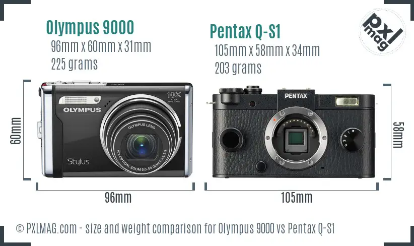 Olympus 9000 vs Pentax Q-S1 size comparison