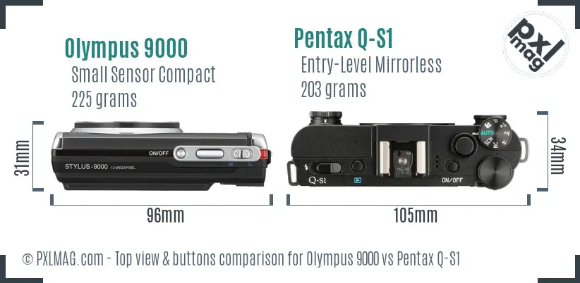 Olympus 9000 vs Pentax Q-S1 top view buttons comparison