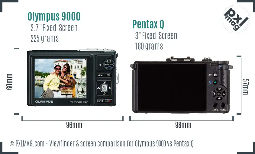Olympus 9000 vs Pentax Q Screen and Viewfinder comparison