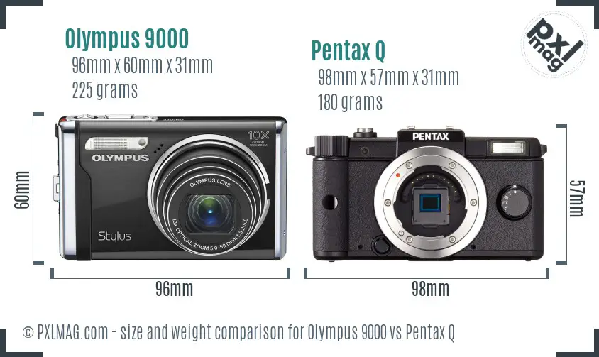 Olympus 9000 vs Pentax Q size comparison