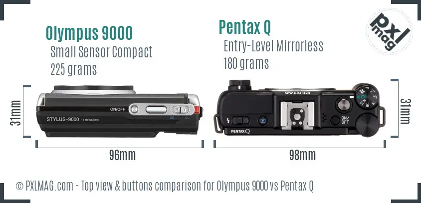 Olympus 9000 vs Pentax Q top view buttons comparison