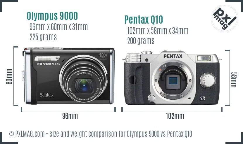 Olympus 9000 vs Pentax Q10 size comparison