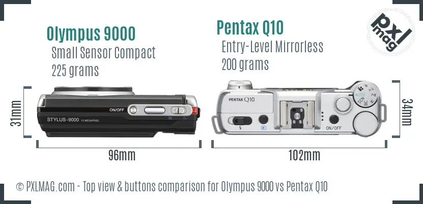 Olympus 9000 vs Pentax Q10 top view buttons comparison