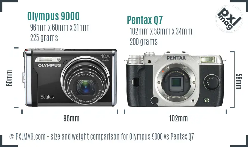 Olympus 9000 vs Pentax Q7 size comparison