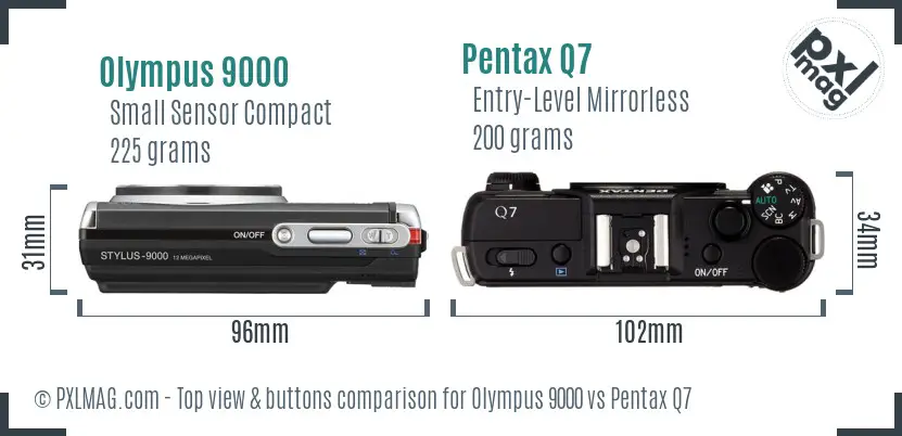 Olympus 9000 vs Pentax Q7 top view buttons comparison