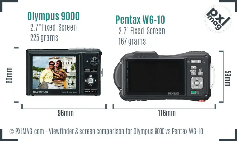 Olympus 9000 vs Pentax WG-10 Screen and Viewfinder comparison