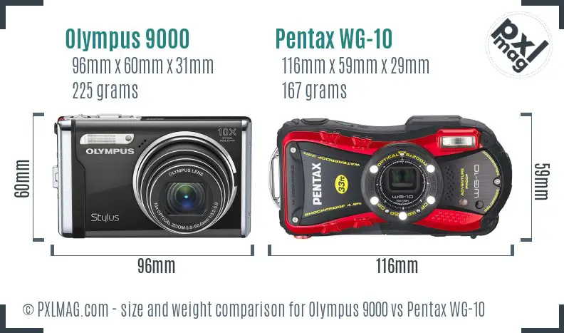 Olympus 9000 vs Pentax WG-10 size comparison