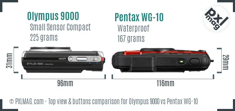 Olympus 9000 vs Pentax WG-10 top view buttons comparison