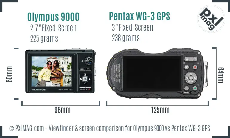 Olympus 9000 vs Pentax WG-3 GPS Screen and Viewfinder comparison
