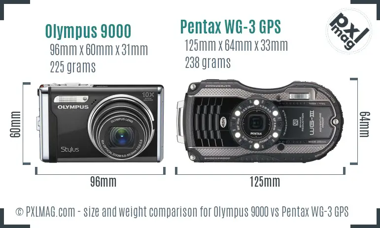 Olympus 9000 vs Pentax WG-3 GPS size comparison