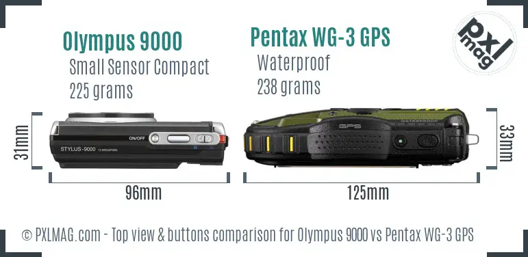Olympus 9000 vs Pentax WG-3 GPS top view buttons comparison
