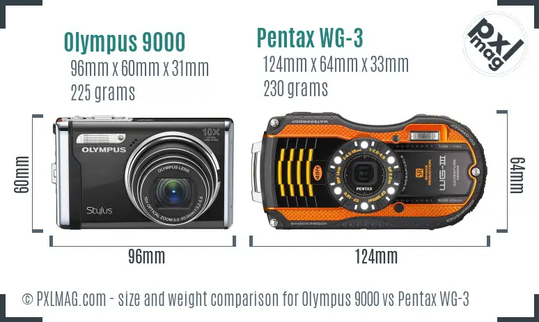 Olympus 9000 vs Pentax WG-3 size comparison Olympus 9000 vs Pentax WG-3 size comparison
