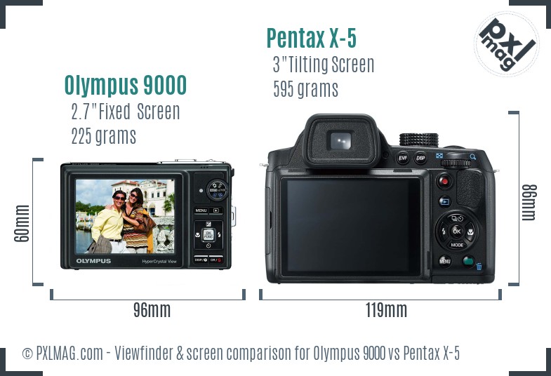 Olympus 9000 vs Pentax X-5 Screen and Viewfinder comparison