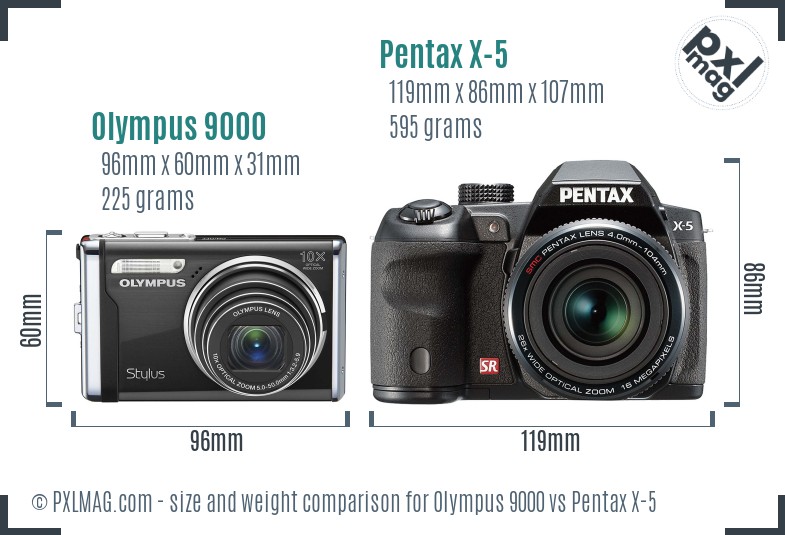 Olympus 9000 vs Pentax X-5 size comparison Olympus 9000 vs Pentax X-5 size comparison