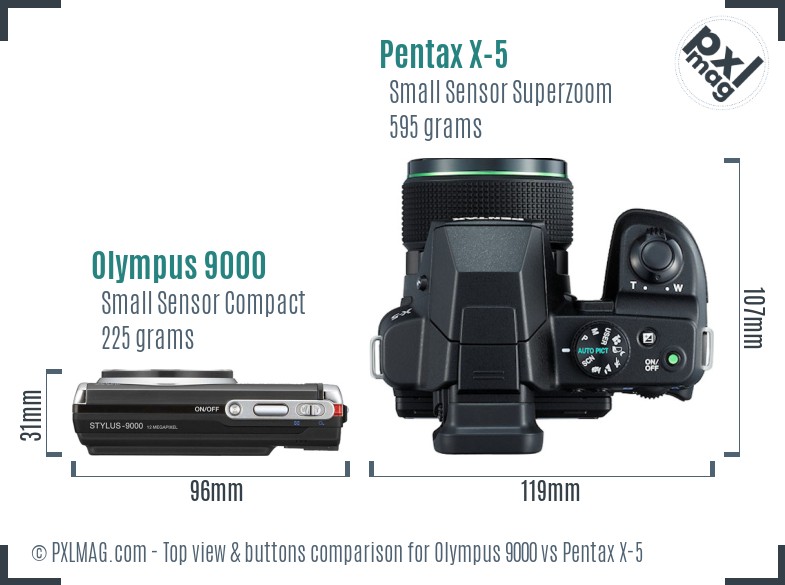 Olympus 9000 vs Pentax X-5 top view buttons comparison